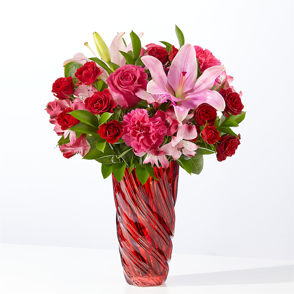 In Love Bouquet with Luxe Swirl Vase – Caines Flowers, Barberton OH