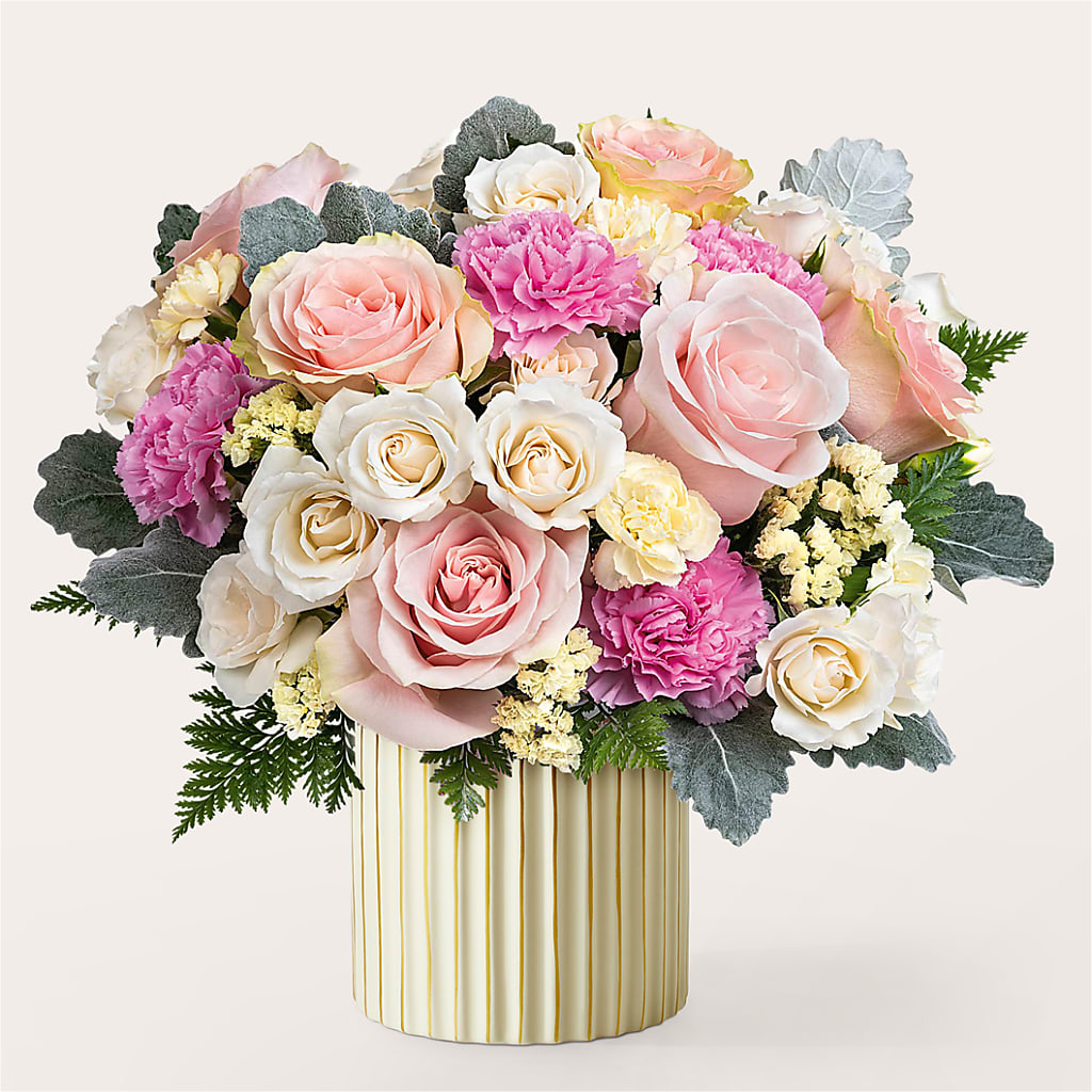 Blissful Moments Bouquet with Ivory Vase – Caines Flowers, Barberton OH
