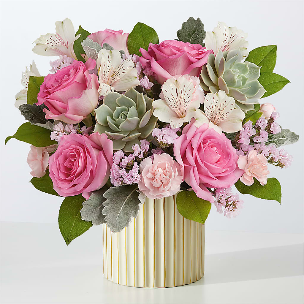 Dusty Rose Bouquet with Ivory Vase – Caines Flowers, Barberton OH