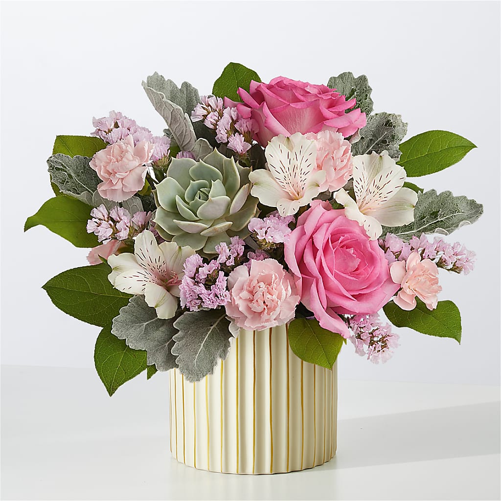 Dusty Rose Bouquet with Ivory Vase – Caines Flowers, Barberton OH