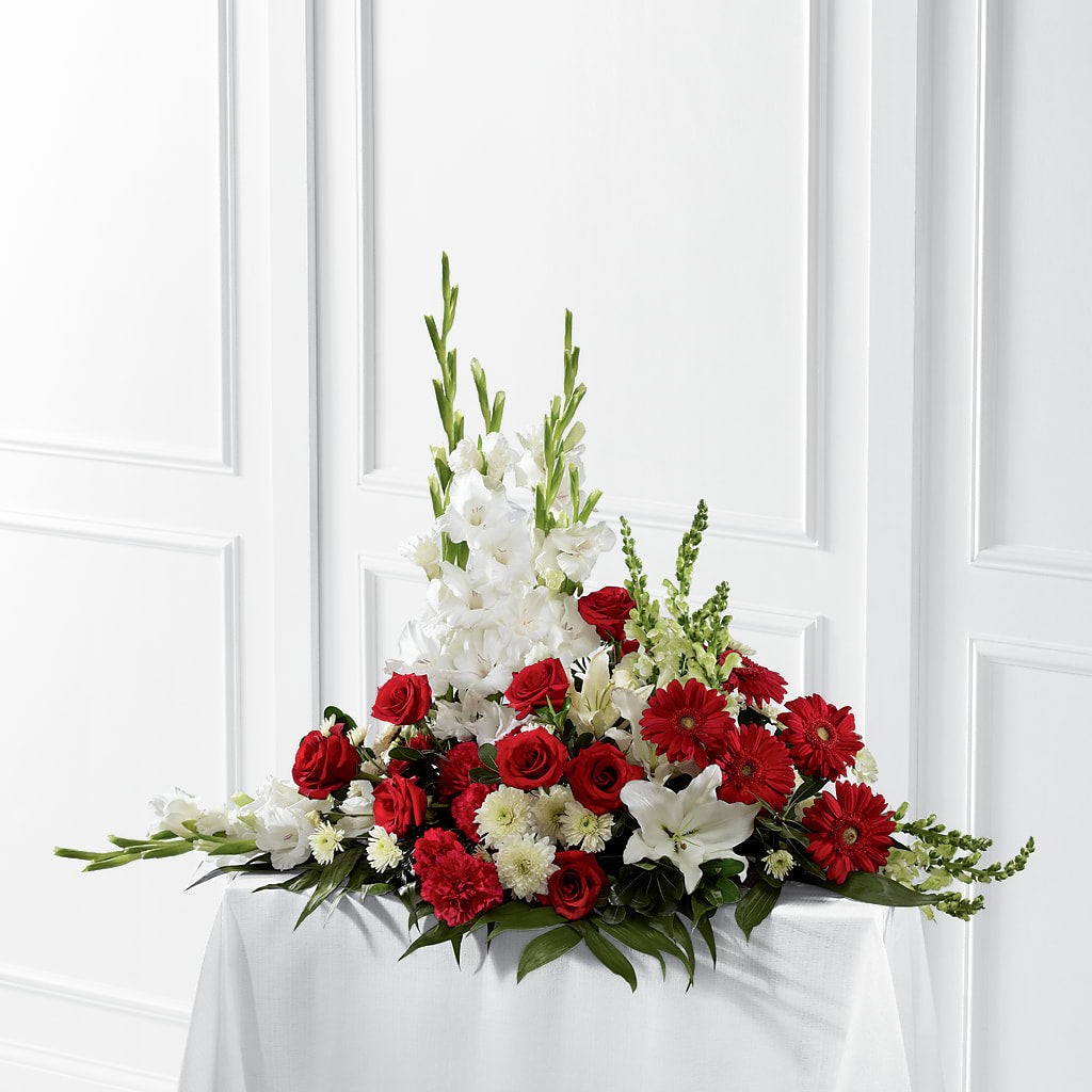 Crimson & White Arrangement – Caines Flowers, Barberton OH