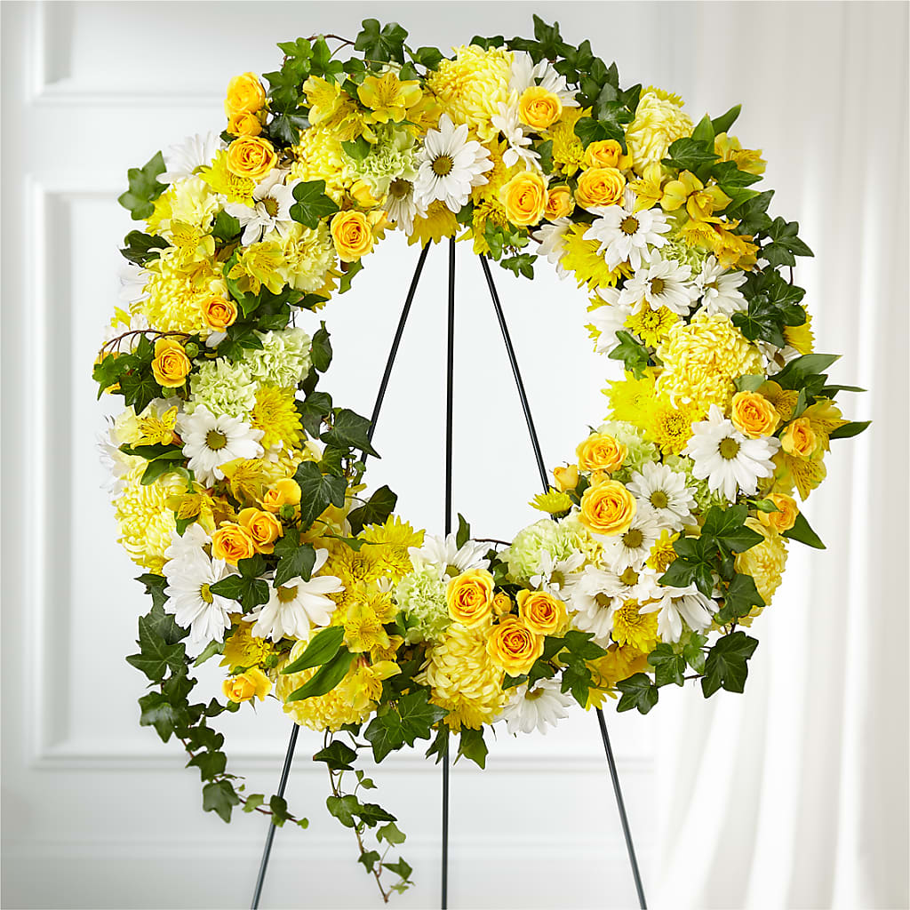 Golden Remembrance Wreath – Caines Flowers, Barberton OH