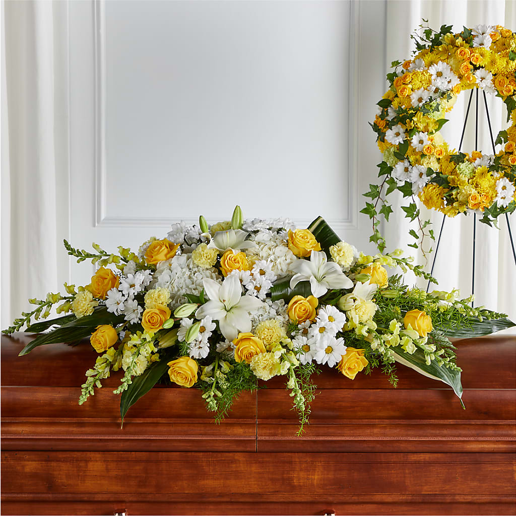 Golden Harmony Casket Spray – Caines Flowers, Barberton OH