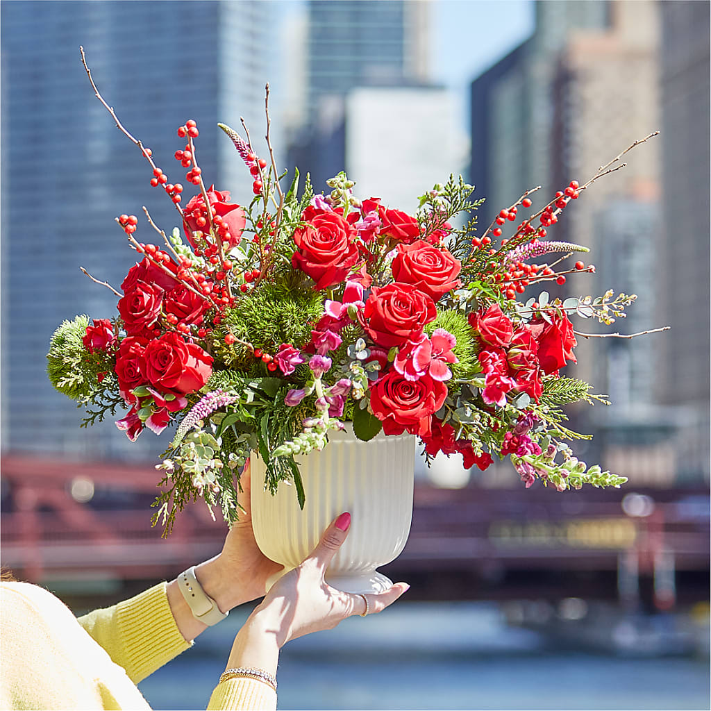 Big Red Bow Bouquet –  Caines Flowers, Barberton OH