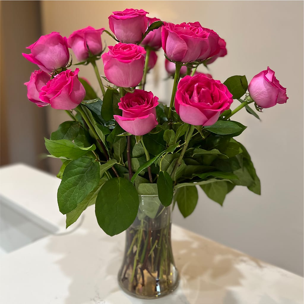 Long Stem Pink Rose Bouquet –  Caines Flowers, Barberton OH