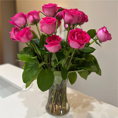 Long Stem Pink Rose Bouquet –  Caines Flowers, Barberton OH