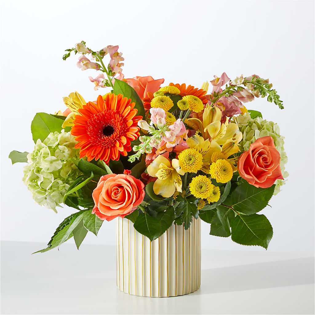 Autumn Sunshine Bouquet with Ivory Vase –  Caines Flowers, Barberton OH
